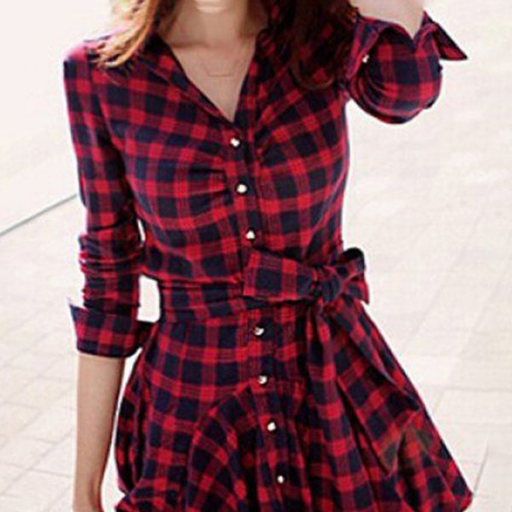 Plaid long sleeve dress